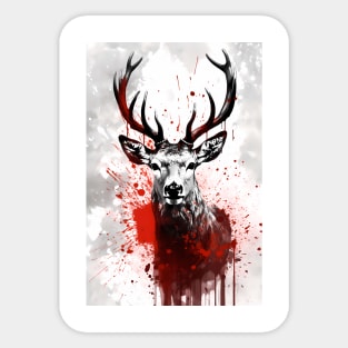 Red Deer Ink Painting Sticker